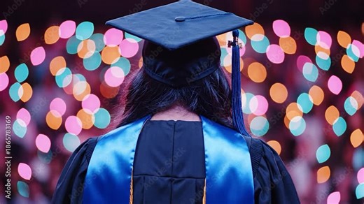 Graduate student academic achievement ceremony with graduation cap and gown