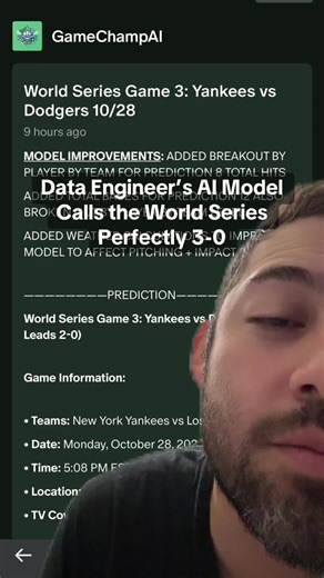 Data Engineer's AI Model Predicts World Series 3-0
