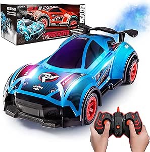 Force1 Fog Racer Remote Control Car for Kids - Fast RC High Speed LED Light Race Car Toy with Fog Mist, 2 Outer Shells, 5 LED Modes, 2.4 GHZ Remote, Rechargeable Toy for Boys and Girls (Red/Blue)