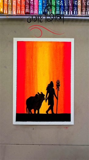 🔱 How to Draw Lord Shiva with Nandi 🕉️ | Easy Oil Pastel Sunset Silhouette Art
