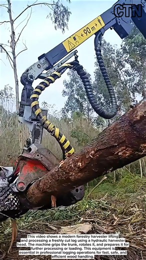 Modern Forestry Harvester Handling Heavy Logs — Educational Heavy Equipment Video