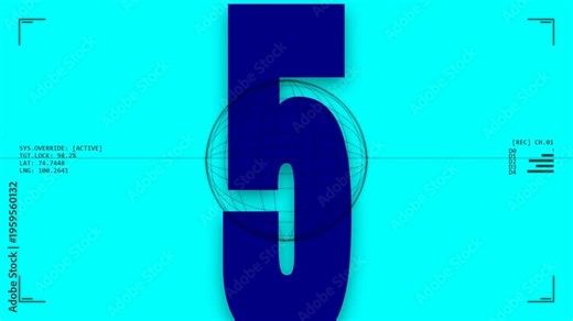 Animated colorful countdown timer from 10 to 1 on a technical HUD display with data readouts