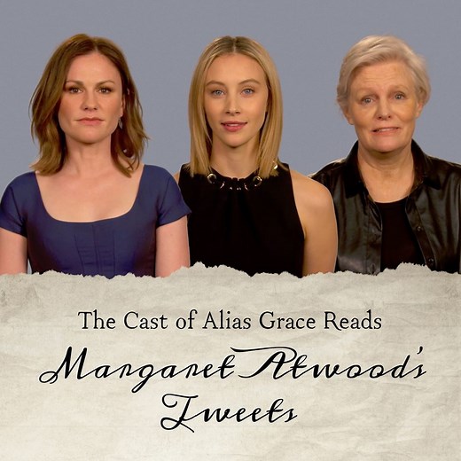 The cast of Alias Grace read for the part of Margaret Atwood's Twitter handle. | Netflix
