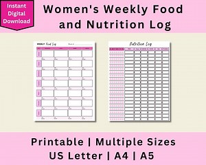 Printable Weekly Food and Nutrition Log, Weekly Food Log, Nutrition Log, Meal Tracker, Food Tracker, Digital Download, US Letter, A4, A5 - Etsy UK