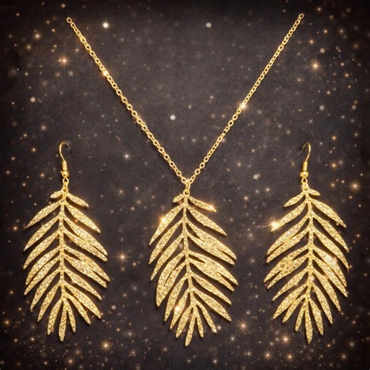 Gold Leaf Jewelry Set, Textured Botanical Necklace and Earrings, Gift for Her - Etsy