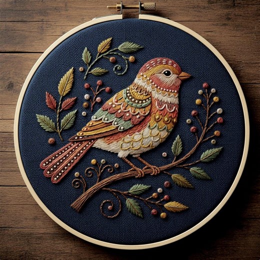 Vintage Folk Bird Hand Embroidery Pattern | Decorative Nature Hoop Art - Etsy