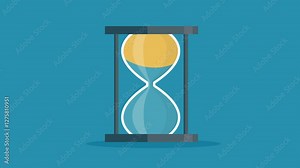 Hourglass, Sand Timer, Or Sand Clock Measuring , Time concept. Blue Background. FullHD stock video. Hourglass 2D video animation. Cartoon design. Isolated on blue background. Footage motion Full HD