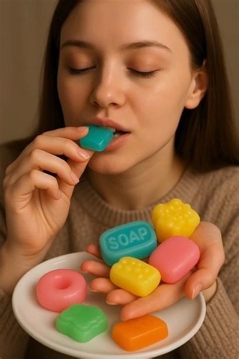 “ASMR Girl Eating Edible Soap Gummies | Satisfying Soft Candy Eating Sounds”