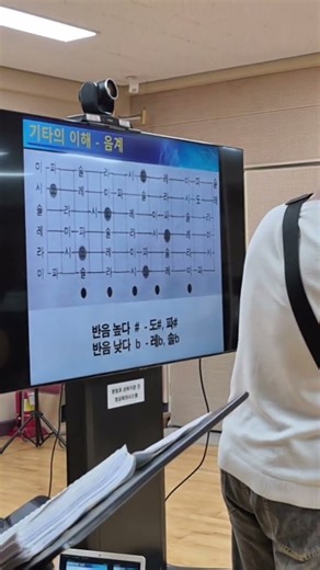 튜닝기 켰을 때 C, G, B, V, U 나오면 G에서 6개의 기타줄, 미 라 레 솔 시 미 튜닝하는것 공부 #대전평생학습관