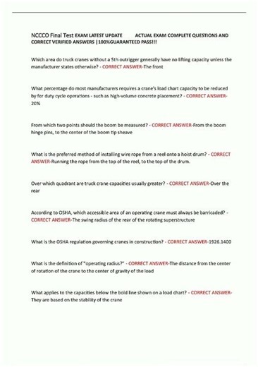 NCCCO Final Test EXAM LATEST UPDATE ACTUAL EXAM COMPLETE QUESTIONS AND CORRECT VERIFIED ANSWERS 100G
