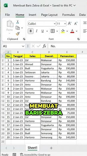 MEMBUAT BARIS ZEBRA DI EXCEL‼️ #belajarexcel #exceltips #excelhacks #tutorialexcel #excel #microsoft