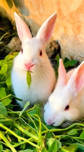 two cute rabbits eating grass #rabbit #bunny #rabbits #bunnies #cuteanimals #pets #trending #shorts