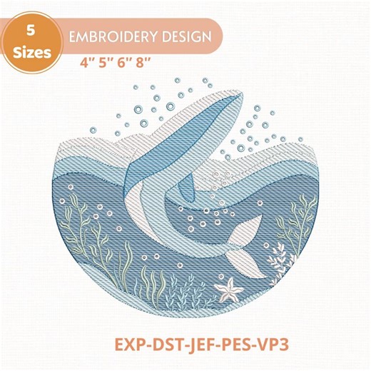 Whale Embroidery Design, Whale Sketch Embroidery, Ocean Whale Machine Embroidery, Nautical Sea Life Design, Marine Animal Embroidery - Etsy