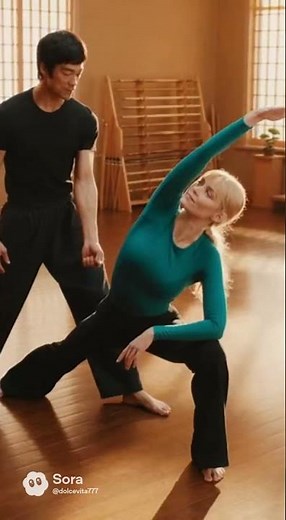 Bruce Lee teaching flexibility to Susan Denberg