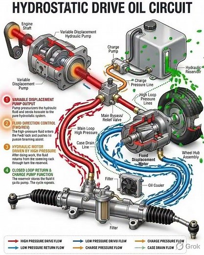 How a Hydrostatic Drive Oil Circuit Works — Full Animation Explained
