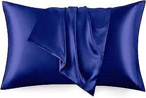 Love's cabin Satin Pillowcase Set of 2 Standard Size 20x26, Cooling Pillow Covers for Hair and Skin, Silky Smooth with Envelope Closure, Similar to Silk, Navy