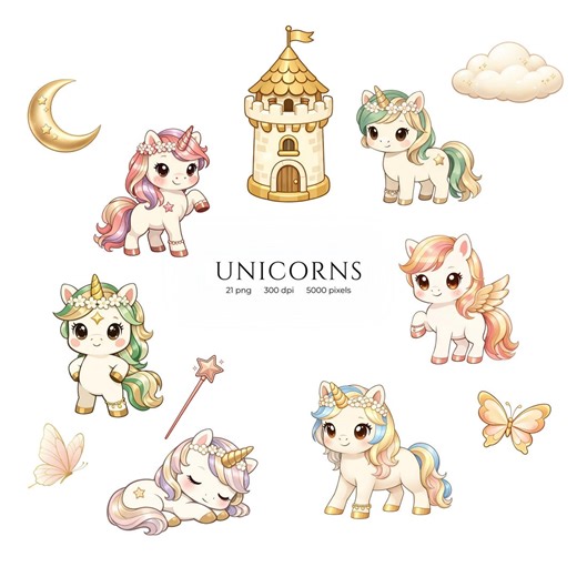 Unicorn and Rainbow Clipart Set, Watercolor Baby Unicorn Magical Clip Art Bundle, Fantasy Nursery PNG Digital Download Files - Etsy