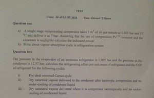 TEST  (30 August 2025, 2 Hours)Question 1a) A single‐stage ... | Filo