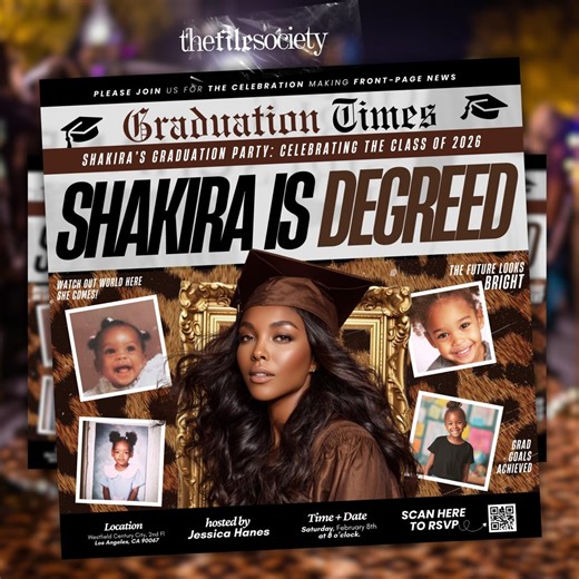 Newspaper Graduation Invite Template, Leopard Print Gold Class of 2026 Photo Collage, High School Senior Canva Editable Grad Party Flyer - Etsy