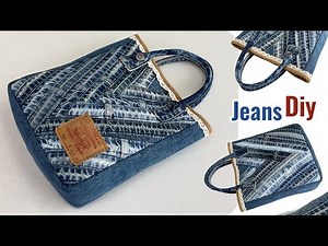 How to sew denim tote bag from hem of old jeans , Denim hand bag diy , Denim tote bag tutorial