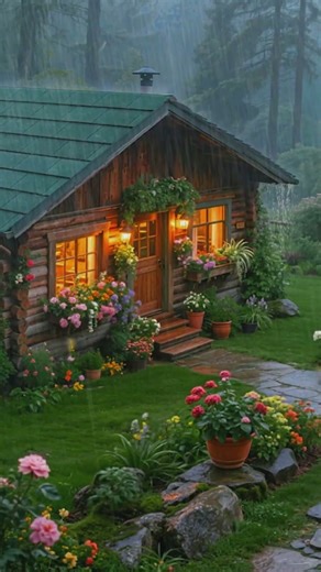Intense Thunderstorm Washing Over Cabin Garden | Sleep Rain Ambience #rain #rainoundforsleep