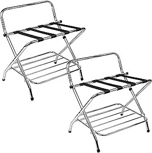 USTECH Double Rack with High Back-Luggage Rack, Chrome, Self Asssembly, Luggage Rack for Guest Room (Pack of 2)