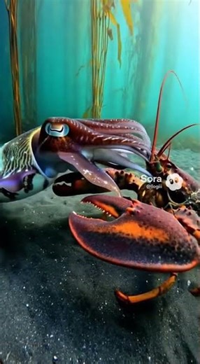Giant Lobster vs Cuttlefish Flashing Strobe Colors – Diver POV