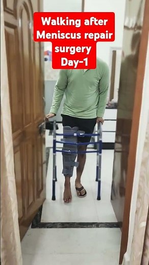 Walking on Day-1 of Physiotherapy after Meniscus Reconstruction Surgery #meniscustear #kneeinjury
