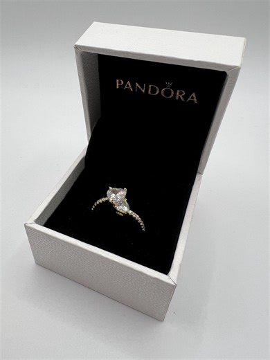 Pandora Double Heart Sparkling Ring Gold - Etsy