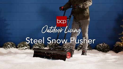 Best Choice Products 36in Galvanized Blade Hand Snow Pusher w/ 2 Wheels, Adjustable Handle, Blade Angle - Black