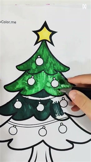 Coloring a Cute Christmas Tree | Easy Holiday Drawing #colouring #christmas #art