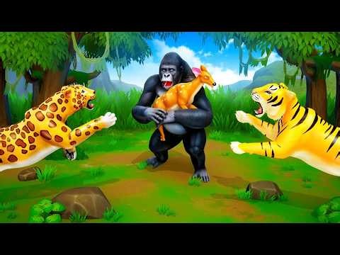 Gorilla Saves Deer from Tiger & Leopard! Epic Wildlife Rescue
