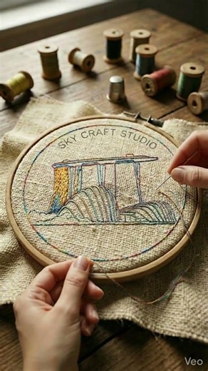 Marina Bay Sands Embroidery on Fabric | Singapore Skyline Thread Art | #MarinaBaySands #Embroidery