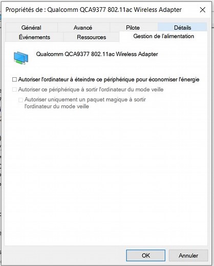 Windows10 : Désactiver la mise en veille de la carte wifi pour éviter les coupures réseau