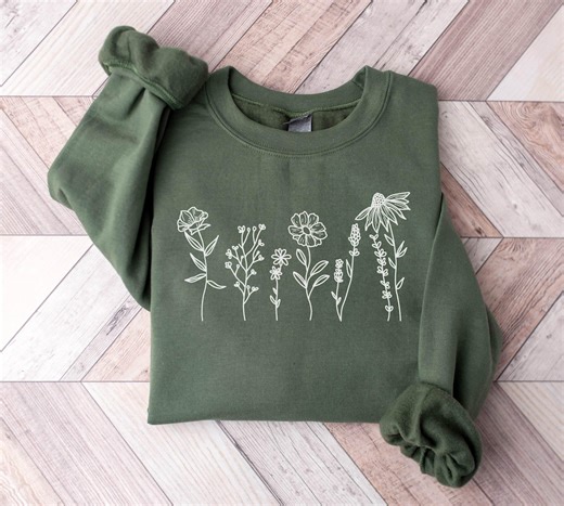 Wildflowers Sweatshirt, Floral Sweatshirt for Women, Flower Lover Sweatshirt, Flowers Hoodie, Flower Crewneck Sweatshirt, Women Gift - Etsy