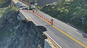 Motorists creep along 1 lane after part of California's Highway 1 collapses