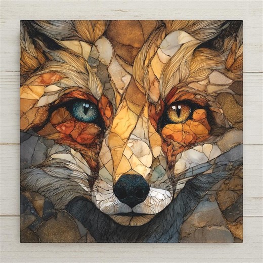 Fox Stained Glass Art Tile Woodland Animal Wall Art Nature Wildlife Home Decor Rustic Cabin Gift Decorative Tile - Etsy