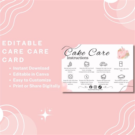 D'instructions pour l'entretien du gâteau | Modèle de toile modifiable - Etsy France