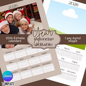 Editable Year Calendar Template | Canva Free | Printable Annual Calendar | One Page Year Planner | Digital Download - Etsy
