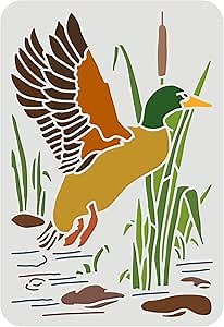 FINGERINSPIRE Duck Stencil 11.7x8.3 inch Plastic Flying Duck Painting Stencil Duck Reed Pattern Stencils Reusable DIY Home Decor Stencil for Painting on Wood, Floor, Wall and Tile