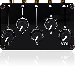 4 Channel 6.35mm TRS or 3.5mm HiFi Audio Mixer Headphone Amplifier Switcher 4 In 1 Out 2 In 1 Out Mixer Controller 4 Port Cell Phone Computer External Audio Headphone Sound Amplifier Speake