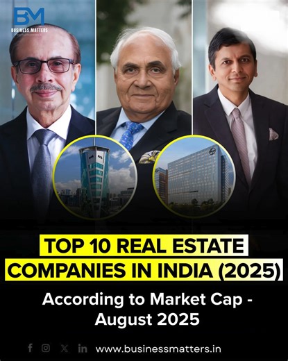 🏢 Top 10 Real Estate Giants in India (Aug 2025) 🏢 According to the 2025 Grohe-Hurun India Real Estate list, the combined value of India’s top firms has reached a massive ₹16 lakh crore. At the top sits DLF (~₹2.07 lakh cr), followed by Macrotech Developers (Lodha) (~₹1.38 lakh cr), and Indian Hotels Co. (IHCL) with ~₹1.08 lakh cr. Other leading players include Prestige Estates, Godrej Properties, Oberoi Realty, Phoenix Mills, Adani Realty, M3M India, and Aparna Constructions. 🚀 #RealEstate #I