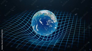 Gravity Earth bends space around it, distorted spacetime Concept gravity deforms space time grid around universe. Spacetime curvature. Loop-able, Seamless 4K 3D Animation