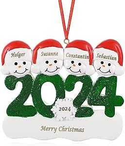 Personalized Christmas Ornaments 2024, Custom Engraved Family Name Snowman Christmas Ornaments for Christmas Tree Decorations (4 Names)