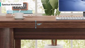 TRIBESIGNS WAY TO ORIGIN Perry 63 in. Modern Brown Wood Home Office Executive Desk Large Computer Table Solid Wood Legs Study Writing Workstation HD-YS0159-WZZ