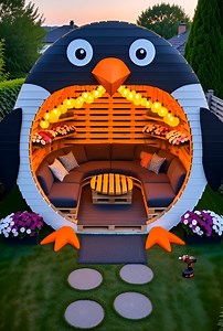 Pallet Garden Penguin Gazebo with Seating #pallets #palette #garden #gardeninspiration #gardendesign #gardentips #penguin #gazebo #HomeImprovement #home #homedecor #homemade #homesweethome #homedesign #House #diy #diyprojects | Wooden Pallet Ideas