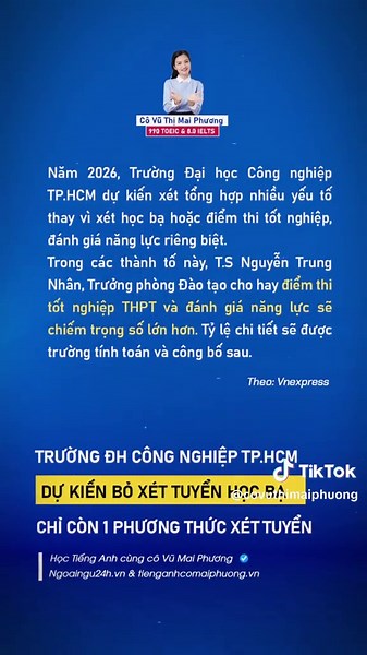 ĐH Công Nghiệp TP.HCM BỎ XÉT TUYỂN HỌC BẠ 2026