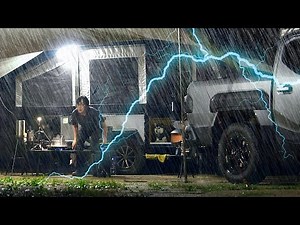 $40,000 NEW TRUCK + $9,900 AUTOMATIC TENT CAMPER ☔ CAMPING IN THE HEAVY RAIN