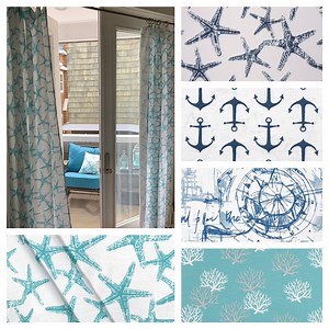 Nautical Curtains Beach House Panels Aqua Navy Blue Valance Window Shade Drapery Panels Coastal Living Home Decor Starfish Anchor - Etsy