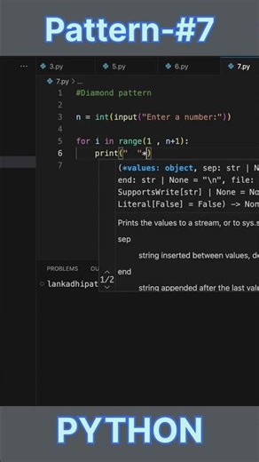 Python Pattern #7 – Diamond Pattern 🔥 | Beginner Friendly #shorts #coding #python